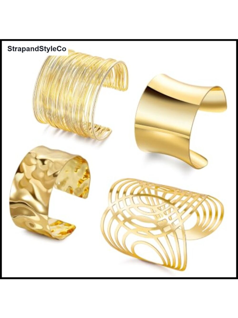 Chunky Cuff Bracelets Open Wide Bangle Adjustable Alloy 4Pc Set